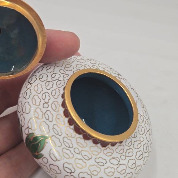 Vintage Mid-Century 3” Chinese Enameled Cloisonné Ginger Jar With Lid Small Pink - Picture 4 of 7